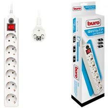 Сетевой фильтр BURO, 6-розеток, 5 м, белый
