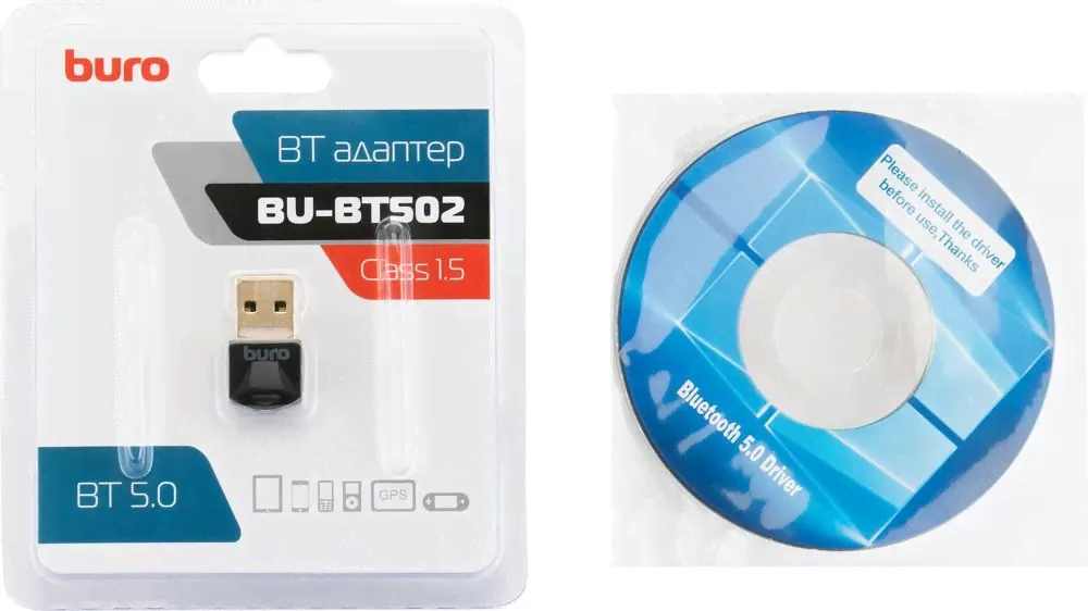Адаптер Адаптер USB Buro BU-BT502 Bluetooth 5.0+EDR class 1.5 20м черный-1