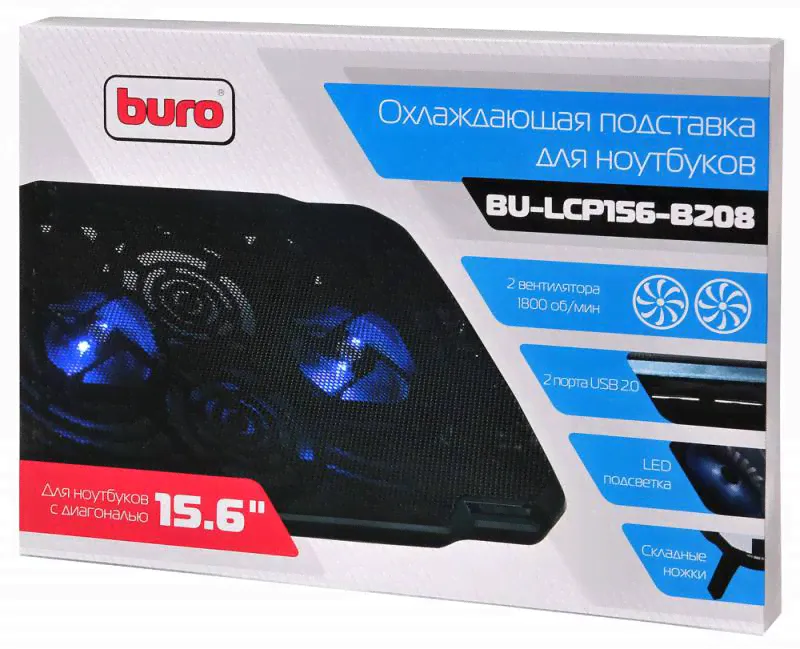 Подставка Buro для ноутбука 15.6" 355x260x21мм 2xUSB 2x 80ммFAN 560г металлическая сетка/пластик черный BU-LCP156-B208-4
